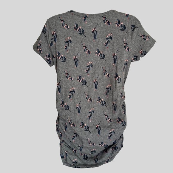 Motherhood Maternity Size Small NWT Gray Floral Ruched V-Neck T-Shirt - Picture 10 of 10